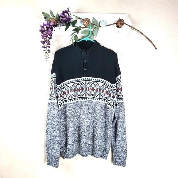 Chaps Other - Chaps Fair Isle Western Henley Buttoned Sweater